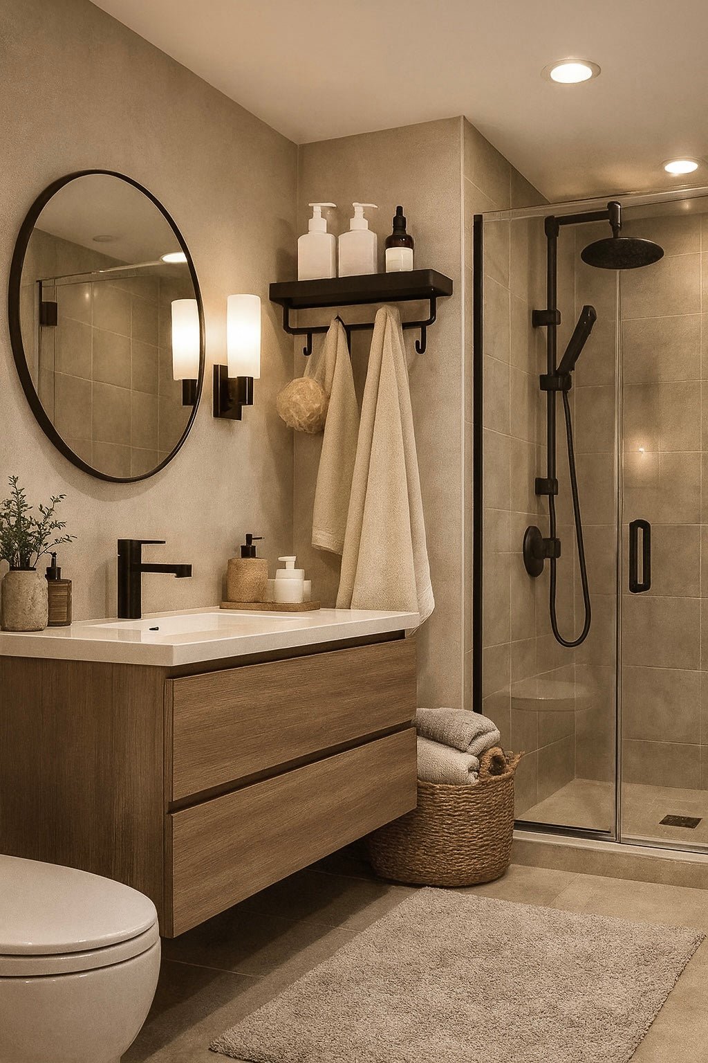 Aluminium Bathroom Shelf - Black - Housdecor