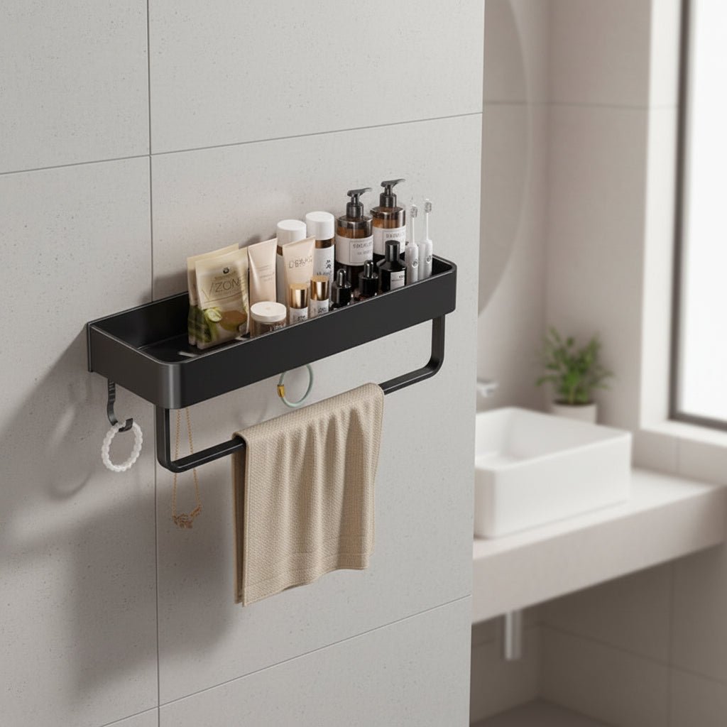 Aluminium Bathroom Shelf - Matte Black - Wall Mounted - Housdecor